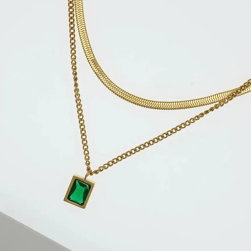 Green and gold statement on sale necklace